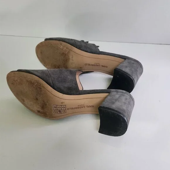 Karl Lagerfeld Holly Suede Block Heel Bow Tassel Mules Size 6M - Picture 5 of 9